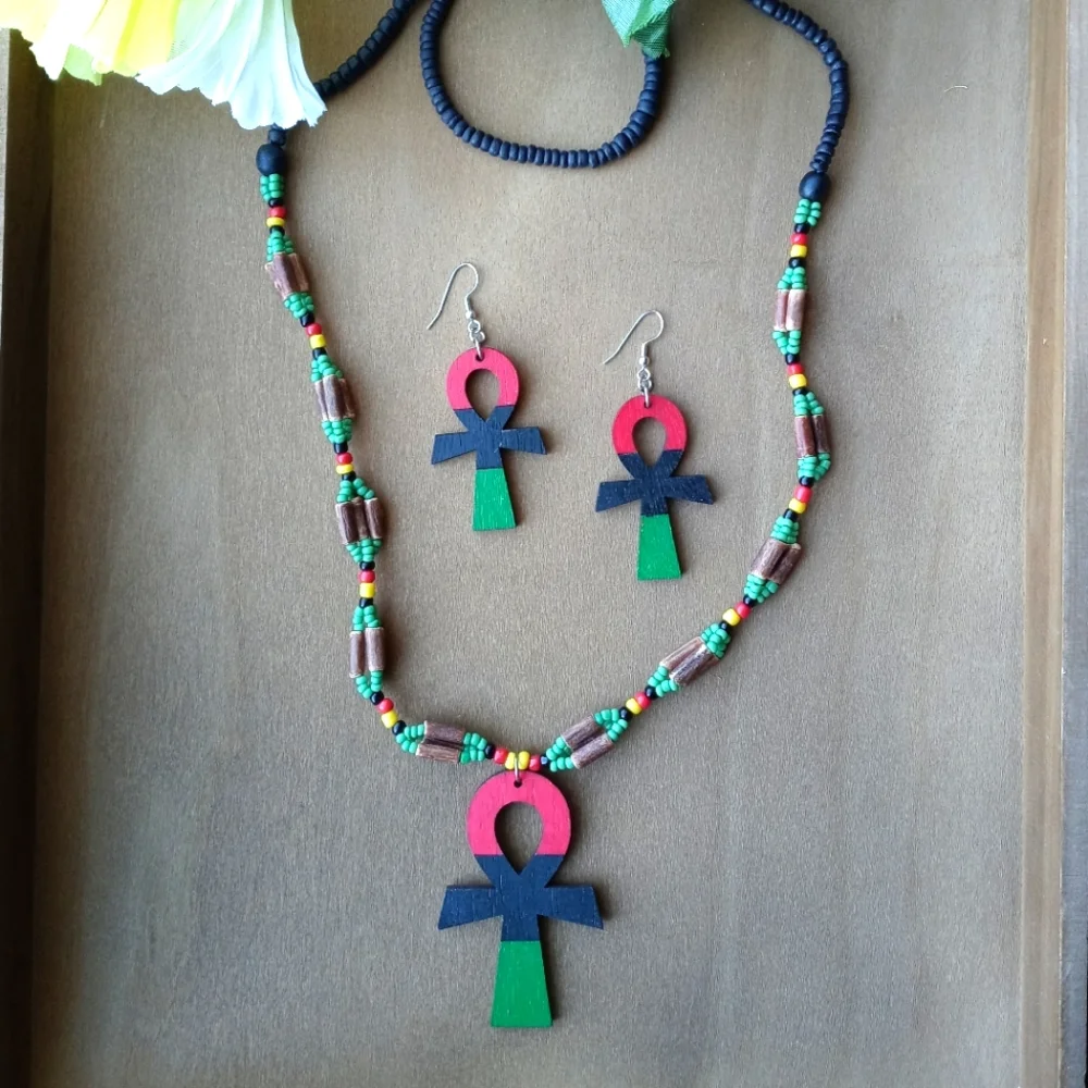 2PC Beautiful Pan African Ankh Necklace and Earrings Set - Picture 3 of 7